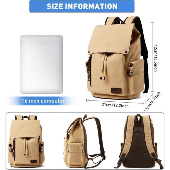 ✨ Brown Backpack Laptop compartment Water Resistant Casual Backpack Travel Bag - Picture 2 of 6